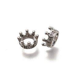Платина Латунь микропаве прозрачный кубический цирконий европейский бисер, бусины с большим отверстием, корона, платина, 8.5x4 мм, отверстие : 5 мм