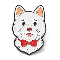 White Samoyed with Red Bowtie Alloy Enamel Pins, Black Lapel Pin Backs for Backpack Clothes, White, 32x22mm