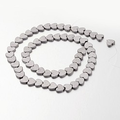 Silver Plated Electroplate Non-magnetic Synthetic Hematite Beads Strands, Frosted, Heart, Silver Plated, 7x8x2mm, Hole: 1mm, about 61pcs/strand, 15.7 inch