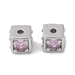 Фиолетовый Латунные шарики циркония кубической, без кадмия, без никеля и без свинца, квадратный, платина, фиолетовые, 4.5x5.5x5.5 мм, отверстие : 1.2 мм