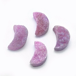 (966) Внутренний цвет Кристалл / Лиловато-лиловый на подкладке Природные друзы кварцевые прелести, луна, с покрытием цвета радуги, 13~13.5x8~9x4~7 мм, отверстие : 0.8 мм