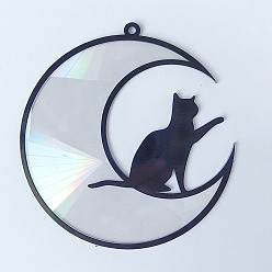 Moon Acrylic Big Pendant, Black, Cat, Moon, 127mm