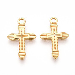 Настоящее золото 18K 304 подвески из нержавеющей стали, ионное покрытие (ip), крест прелести, реальный 18 k позолоченный, 20x13x2 мм, отверстие : 2 мм