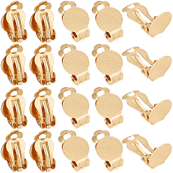 Золотой 40шт. 304 фурнитура для сережек-клипс из нержавеющей стали, серьги настройки, плоско-круглые, золотые, лоток : 9.8 мм, 16x10x7 мм
