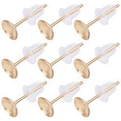 Настоящее золото 24K 40 шт 304 детали серьги-гвоздики из нержавеющей стали, настройки жемчужных чашек, с 80 пластиковыми ушными гайками, реальный 24 k позолоченный, 13.5x6 мм, лоток : 5.5 мм, штифты : 0.8 мм