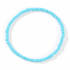 Небесно-голубой Стеклянный бисер стрейч браслеты, Браслеты дружбы для женщин, которые можно носить в несколько рядов., круглые, голубой, 6.89 дюйм (17.5 см)