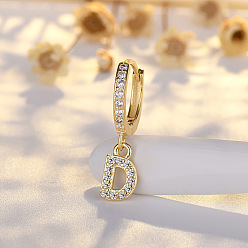 Letter D Латунные серьги-кольца из прозрачного кубического циркония, золотые, Буква D, 24x7 мм