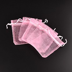 Hot Pink Organza Gift Bags with Drawstring, Jewelry Pouches, Wedding Party Christmas Favor Gift Bags, Hot Pink, Size: about 8cm wide, 10cm long