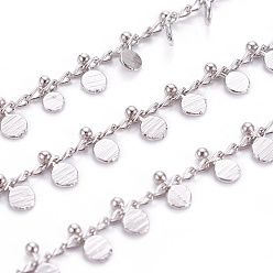 Платинированный Латунные цепочки ручной работы, долговечный, с катушкой, пайки, плоские круглые прелести, Реальная платина, 1.5 мм, около 32.8 футов (10 м) / рулон