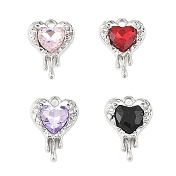 (52) Непрозрачная лаванда Подвески из сплава и страза, прелести в форме сердца, стойки покрытие, без свинца, без кадмии и без никеля, платина, разноцветные, 24.5x17.5x5 мм, отверстие : 2.4 мм