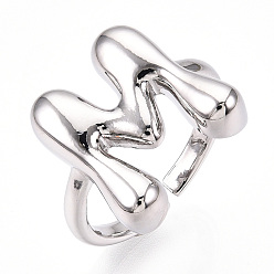 Letter M Латунное открытое кольцо-манжета для женщин с инициалами, без кадмия, без никеля и без свинца, Буква М, 16.5x16 мм, регулируемый