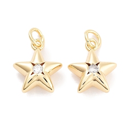 Настоящее золото 18K Латунь с кубическим цирконием подвеской, с целью перехода в кольце, без кадмия, без никеля и без свинца, звезда, реальный 18 k позолоченный, 13.5x11.5x5 мм, отверстие : 3.4 мм