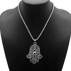 Hamsa Hand Сплав горный хрусталь кулон ожерелья, платина, хамса рука