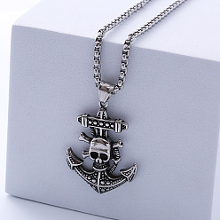 Нержавеющая Сталь Цвет Пиратский корабль якорь нержавеющая сталь кулон ретро панк ожерелья для мужчин, цвет нержавеющей стали
