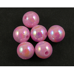Violet Eco-Friendly Poly Styrene Acrylic Beads, AB Color Plated, Round, Violet, 5mm, Hole: 1mm, about 7500pcs/500g