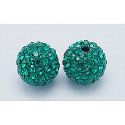 Green Grade A  Rhinestone Beads, Pave Disco Ball Beads, Resin and China Clay, Round, Green, PP9(1.5.~1.6mm), 8mm, Hole: 1mm