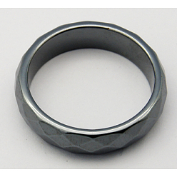 Black Non-Magnetic Synthetic Hematite Wide Band Rings, Faceted, Black, Size: about 6mm wide, 21mm inner diameter