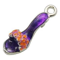 Indigo Laiton émail pendentifs, chaussures à talons hauts, platine, indigo, 7x23x6mm, Trou: 2mm