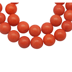 Orange Red Natural Mashan Jade Beads Strands, Dyed, Round, Orange Red, 6mm, Hole: 1mm, about 66pcs/strand, 16 inch