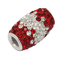 227_Light Siam Austrian Crystal European Beads, with 925 Sterling Silver Double Cores, Large Hole Beads, Column, Colorful, Size: about 12mm in diameter, 20mm long, hole: 4.5mm