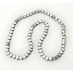 Silver Plated Non-Magnetic Synthetic Hematite Beads Strands, Star, Silver Plated, 6x6x2mm, Hole: 1mm, about 91pcs/strand, 15.3~15.5 inch
