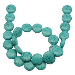 Turquoise Synthetic Howlite Beads, Dyed, Flat Round, Turquoise, 12x6mm, Hole: 1mm, about 1000pcs/kg