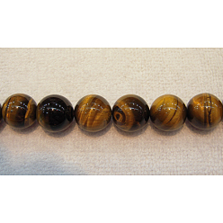 Dark Goldenrod Round Tiger Eye Beads Strands, Grade AB+, Dark Goldenrod, 12mm, Hole: 1mm, about 33pcs/strand