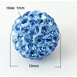 Свет Сапфира Pave disco бусины, Бусины со стразами, полимерная глина , класс А, света сапфир, 10 мм, отверстие : 1 мм