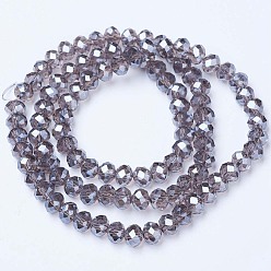 Gray Electroplate Glass Beads Strands, Pearl Luster Plated, Faceted, Rondelle, Gray, 3.5x3mm, Hole: 0.4mm, about 123~127pcs/strand, 13.7~14.1 inch(35~36cm)
