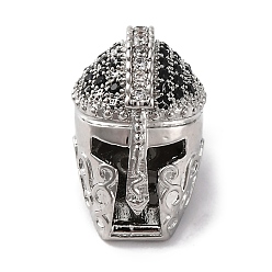 Платина Стойка в форме шлема, покрытие из латуни с бусинами из кубического циркония, без кадмия и без свинца, долговечный, платина, 17.5x11x13 мм, отверстие : 1.5 мм