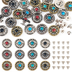 (52) Непрозрачная лаванда 24 наборы 12 цветные сплавы синтетические камни бусины пуговицы, плоские круглые с крест-накрест, для поделок багажа и аппаратных принадлежностей, разноцветные, 15x6 мм, отверстие : 2.3 мм, 2 ssts/цвет