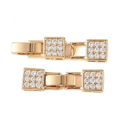 Real 18K Gold Plated SHEGRACE Brass Micro Pave Clear Cubic Zirconia Fold Over Claps, Square, Cadmium Free & Lead Free & Nickel Free, Long-Lasting Plated, Real 18K Gold Plated, 33x7.5x4mm, Hole: 1mm