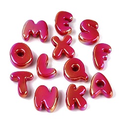 Crimson UV Platin Opaque Acrylic European Beads, Large Hole Beads, Iridescent, Letter, Crimson, 22~28x13~25x9.5~10mm, Hole: 5.5~6mm, about 164pcs/500g
