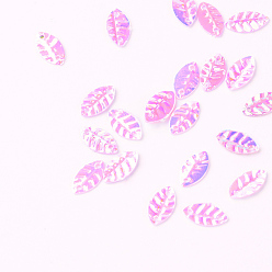 Орхидея Пластиковые ссылки блестка, блестки бисер, лист, сиреневые, 8.5x4.5x0.5 мм, Отверстие : 1 мм , около 30000 шт / 500 г
