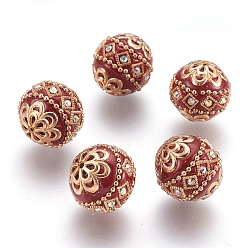 Brown Handmade Indonesia Beads, with Metal Findings, Round, Light Gold, Brown, 19.5x19mm, Hole: 1mm