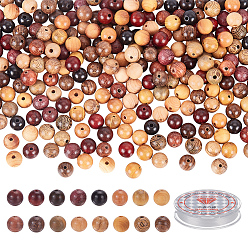 (52) Непрозрачная лаванда Наборы для самостоятельного изготовления растягивающихся браслетов, в том числе круглые деревянные бусины, плоская эластичная нить, разноцветные, 8~8.5 мм, отверстие : 1.5~2 мм, 16 стили, 20 шт / стиль, 320 шт