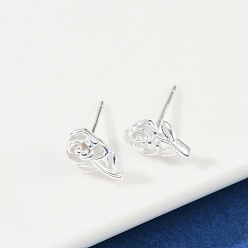 Серебро Серьги-гвоздики из стерлингового серебра s925, роза, серебряные, 10x6.5 мм