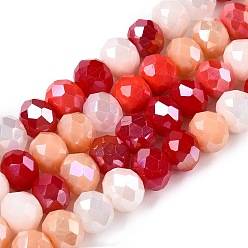 Малиновый Стеклянные бусины с гальваническим покрытием , граненый(32 граненый), рондель, малиновый, 5.5~6x4.5~5 мм, около 84~87 шт / нитка, 16.34~17.6'' (41.5~44 см)