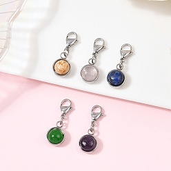 Нержавеющая Сталь Цвет Подвески из натуральных смешанных камней, 304 подвески с застежкой-карабином из нержавеющей стали, для брелка, кошелек, украшение для рюкзака, цвет нержавеющей стали, 27.5 мм