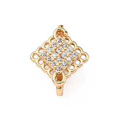 Золотой Многожильные звенья из латуни с ромбическим паве из прозрачного кубического циркония, золотые, 12x9.5x2 мм, отверстие : 1.5 мм