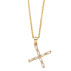 Letter X Unisex Brass Micro Pave Clear Cubic Zirconia Pendant Necklaces with Cable Chain, Letter, Letter X, 17.72 inch(45cm)