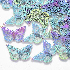 Rainbow Color Ion Plating(IP) 304 Stainless Steel Filigree Pendants, Etched Metal Embellishments, Butterfly, Rainbow Color, 18x26x0.3mm, Hole: 1.2mm
