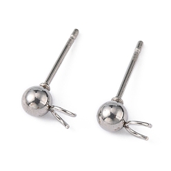 Stainless Steel Color 304 Stainless Steel Stud Earring Findings, with Open Loop, Stainless Steel Color, 15x7mm, Hole: 2.5mm, Pin: 0.8mm
