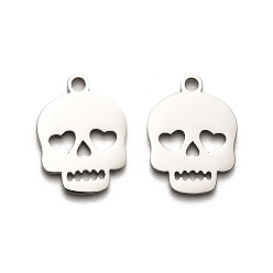 Нержавеющая Сталь Цвет Не тускнеющие хеллоуин 316 хирургические амулеты из нержавеющей стали, лазерная резка, очарование черепа, цвет нержавеющей стали, 15x11x1 мм, отверстие : 1.6 мм