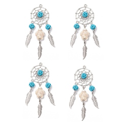 Белый Подвески-ловцы снов из синтетической бирюзы, Морская черепаха, с перьями, кисточками и 304 петлей из нержавеющей стали с петлями для проушины, белые, 78~85x28.5x8.5 мм, отверстие : 2 мм