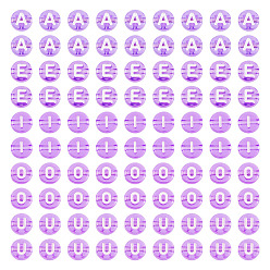 Лиловый 100 шт 5 стили прозрачные акриловые бусины, плоские круглые с буквы, сирень, 7x4 мм, отверстие : 1.4 мм, 20 шт / цвет