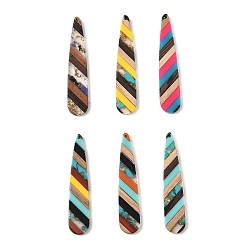 (52) Непрозрачная лаванда Большие подвески из прозрачной смолы и орехового дерева, золотой фольгой, слезинки, разноцветные, 53.5x11x3 мм, отверстие : 1.2 мм