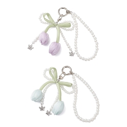 (52) Непрозрачная лаванда 2 шт. 2 Цвета: ткань, двуглавый тюльпан и подвесные украшения из сплава, с бусинами из АБС-пластика, имитирующими жемчуг, и пружинными кольцами из цинкового сплава, разноцветные, 180 мм, 1 шт / цвет