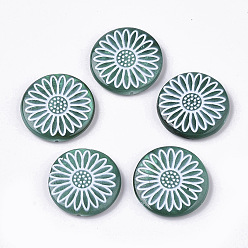 Морско-зеленый Брызги с пресной водой, напечатанный, плоский круг с цветком ромашки, цвета морской волны, 20x4 мм, отверстие : 0.8 мм