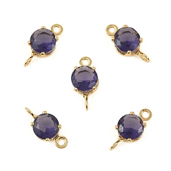 Сланцево-синий Латунные подвески-коннекторы с плоскими круглыми фианитами, инкрустированные кубическим цирконием., без кадмия, без никеля и без свинца, реальный 18 k позолоченный, синевато-серый, 10.5x5x3.5 мм, отверстие : 1.2 мм